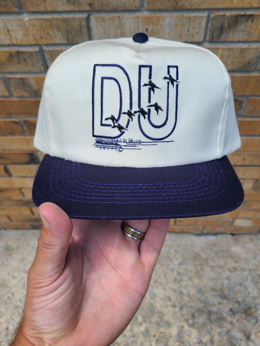 DU Embroidered Two-Tone Snapback Hat - Navy and White